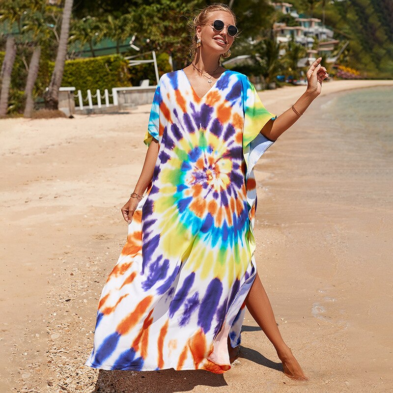Beach Dresses Bird Bohemian Kaftans - New Loose Bikini Cover Ups Maxi Robe Elegant Bathing Suits Style-31 One Size