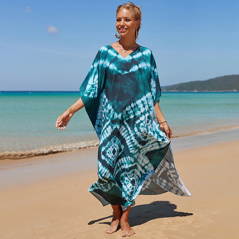 Beach Dresses Bird Bohemian Kaftans - New Loose Bikini Cover Ups Maxi Robe Elegant Bathing Suits Style-33 One Size