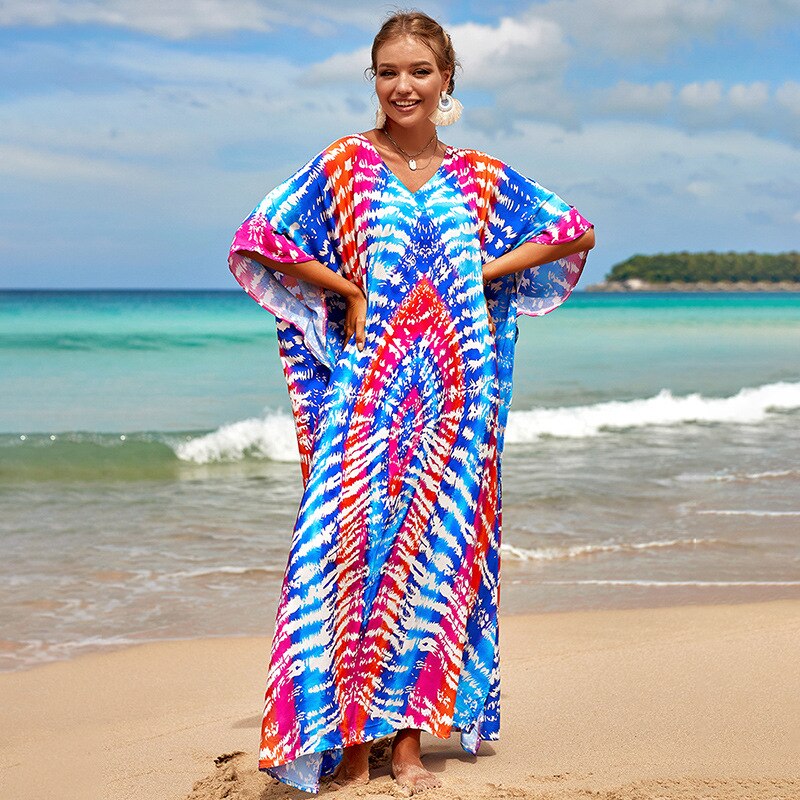 Beach Dresses Bird Bohemian Kaftans - New Loose Bikini Cover Ups Maxi Robe Elegant Bathing Suits Style-6 One Size