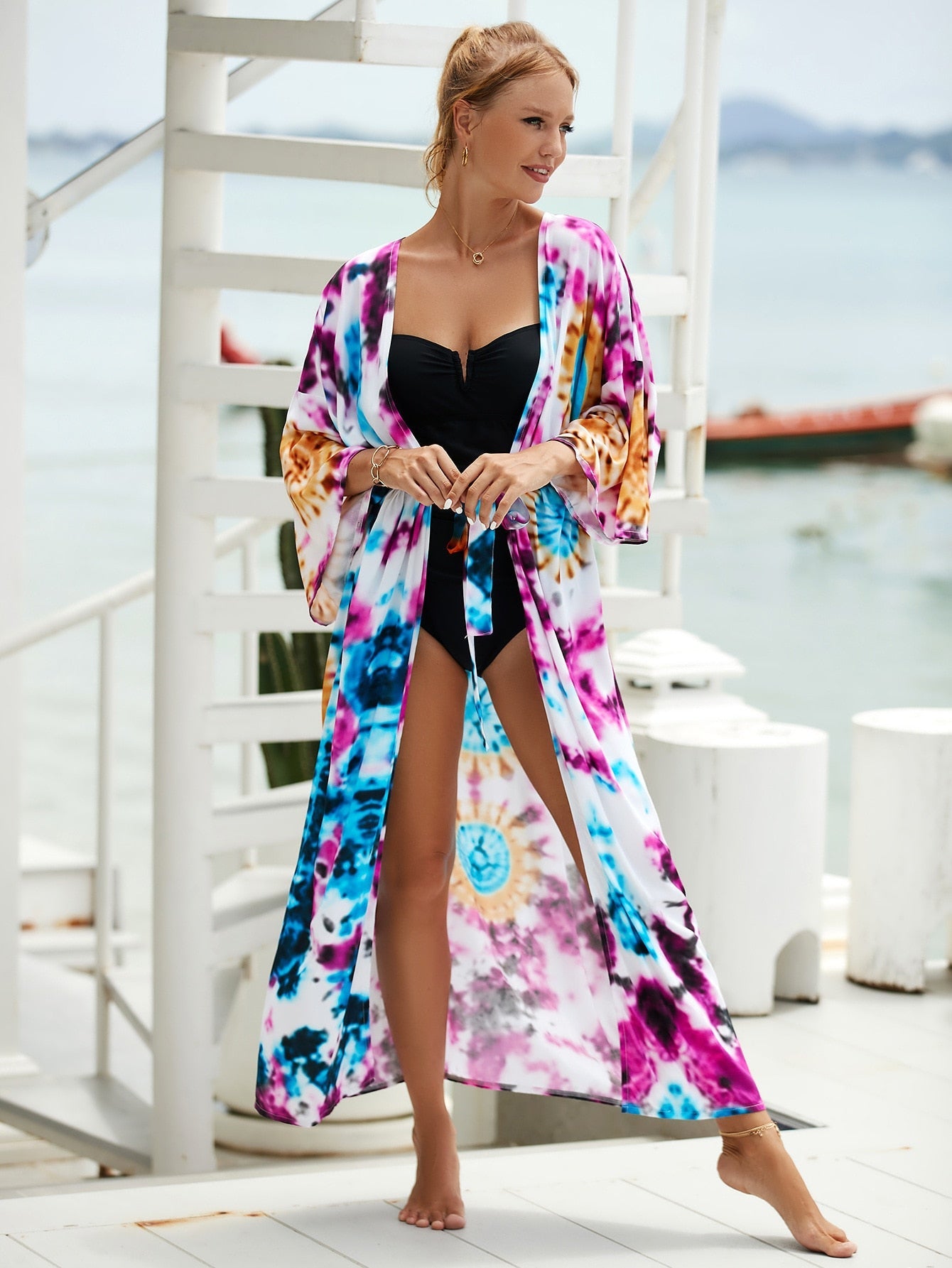 Beach Kimono Africa Printed Cover Ups for Swimwear Self Belted Tunic Pareo Summer Wrap Dresses 6 One Size