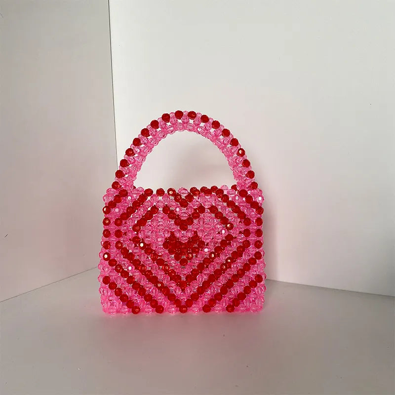 Beading Handmade Fashion Exquisite Shopping Totes Bags Female Pink Love Handbag for Women 2023 Party Dinner Valentine's Day pink