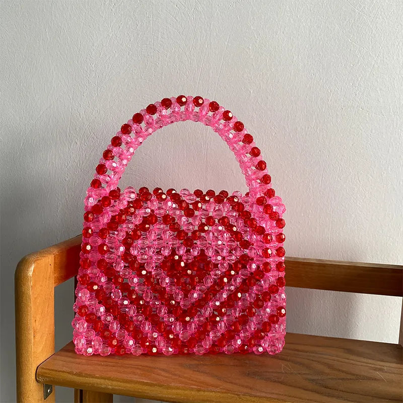 Beading Handmade Fashion Exquisite Shopping Totes Bags Female Pink Love Handbag for Women 2023 Party Dinner Valentine's Day AMAIO