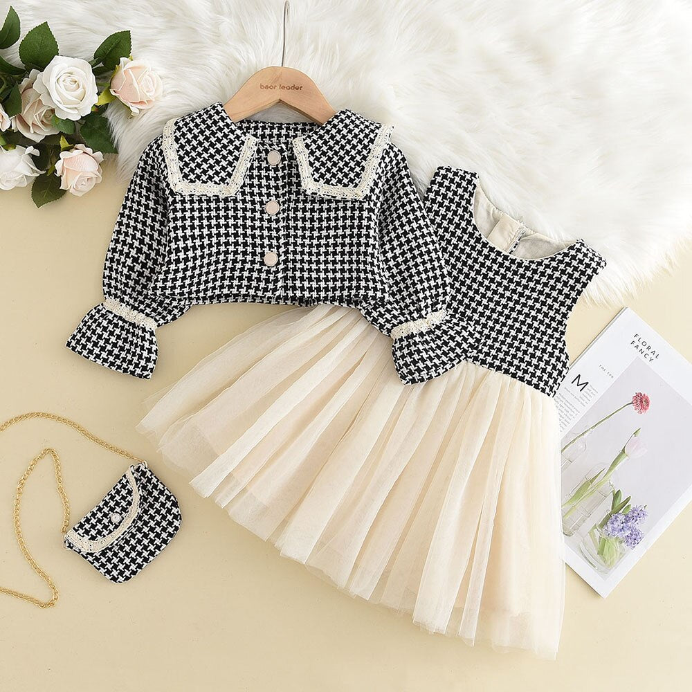 Bear Leader Fashion Kids Girls Princess 2pcs Clothes Set Autumn Winter Children Coat Outwear+Skirts Vintage Outfits Suit 2-12Y AX2394black