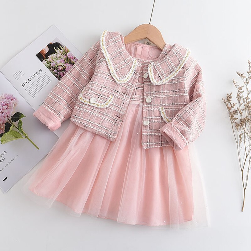 Bear Leader Fashion Kids Girls Princess 2pcs Clothes Set Autumn Winter Children Coat Outwear+Skirts Vintage Outfits Suit 2-12Y AH9121Pink