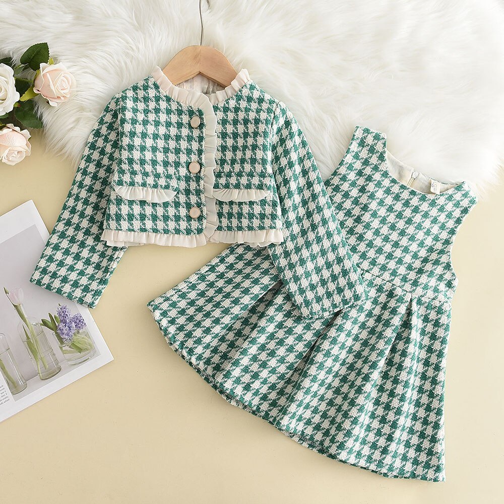 Bear Leader Fashion Kids Girls Princess 2pcs Clothes Set Autumn Winter Children Coat Outwear+Skirts Vintage Outfits Suit 2-12Y AX2392green