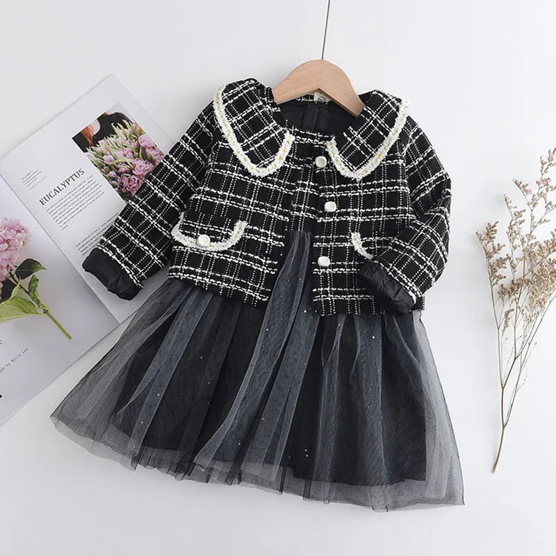 Bear Leader Fashion Kids Girls Princess 2pcs Clothes Set Autumn Winter Children Coat Outwear+Skirts Vintage Outfits Suit 2-12Y AH9121Black