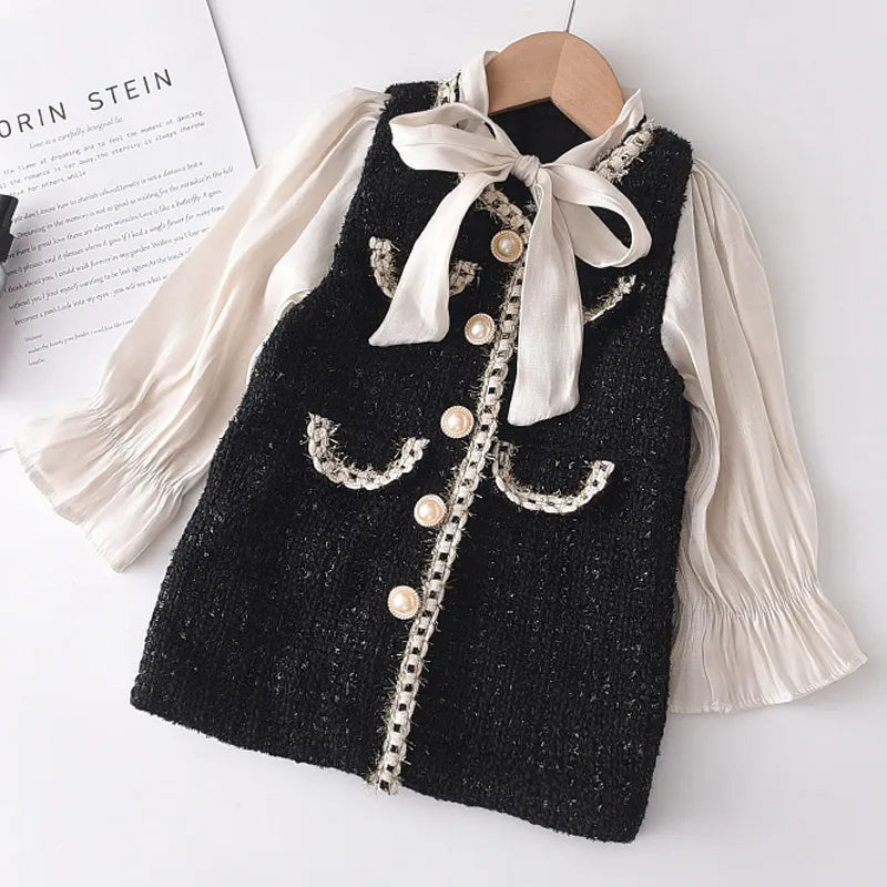 Bear Leader Girls Princess Patchwork Dress 2023 New Fashion Party Costumes Kids Bowtie Casual Outfits Baby Lovely Suits for 2 7Y AH4068A
