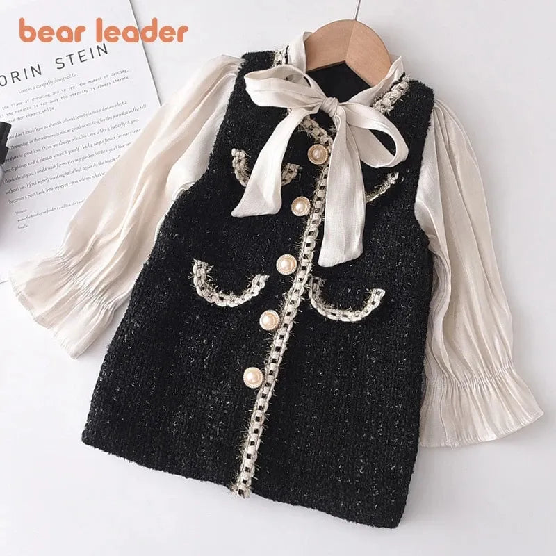 Bear Leader Girls Princess Patchwork Dress 2023 New Fashion Party Costumes Kids Bowtie Casual Outfits Baby Lovely Suits for 2 7Y AMAIO