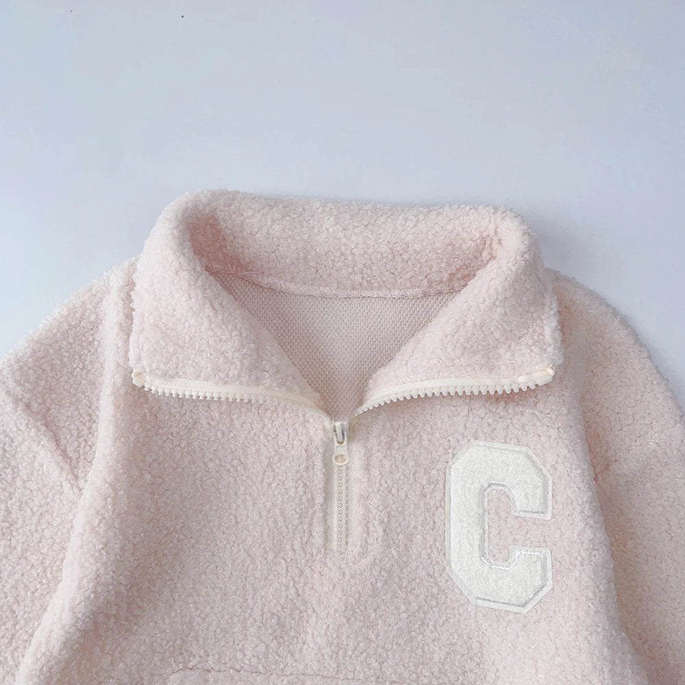 Bear Leader Girls' Set Children's Autumn Lamb Fleece Standing Collar Pullover Top+Pants Two Piece Kids' Fashion Set