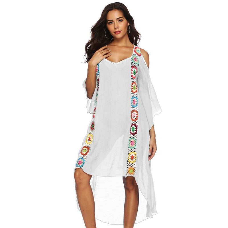 Big Size Beach Cover Up Crochet Maxi Dress Swimwear Robe Cover-ups - Ups White Pareo Suit Swim Wear xxl Beachwear AMAIO