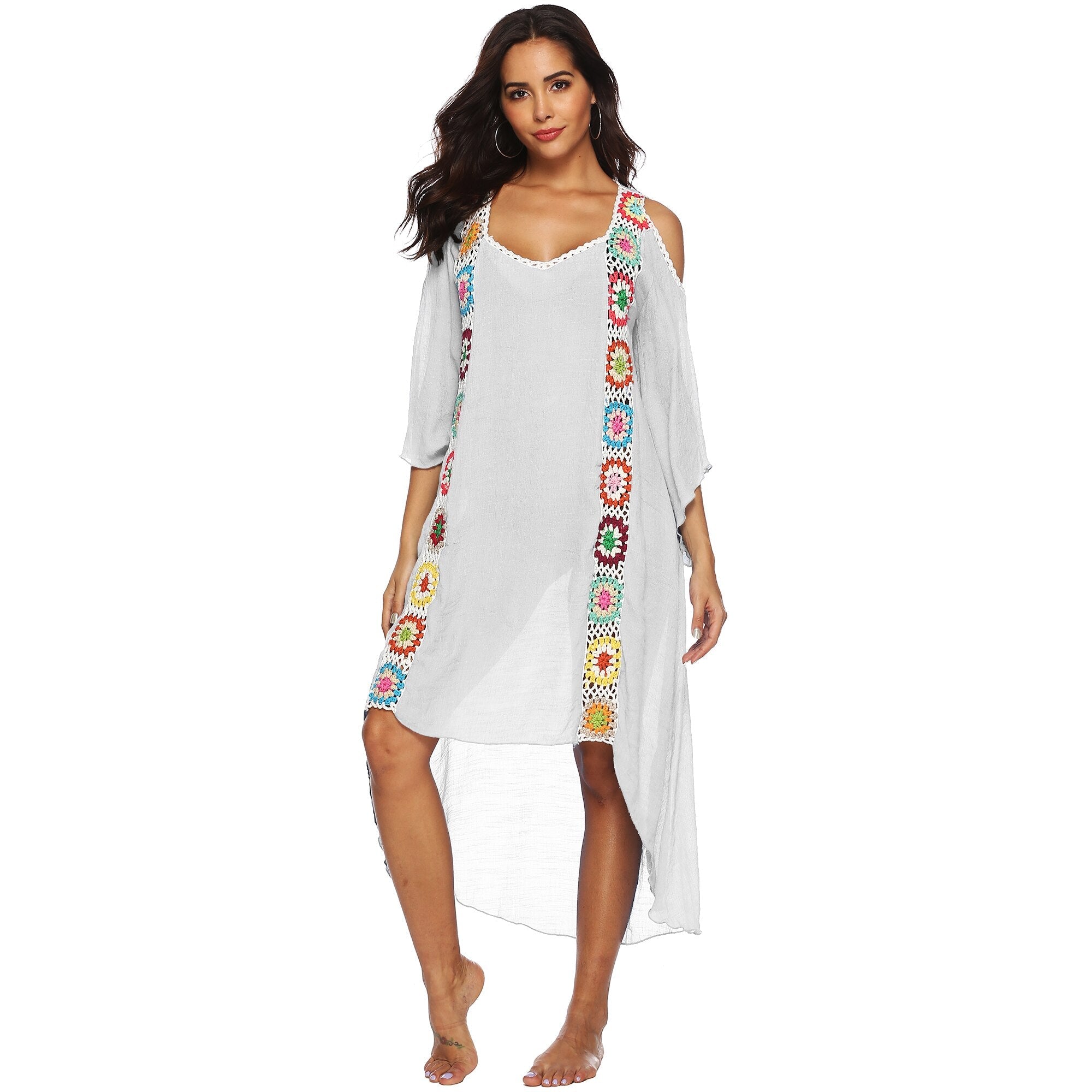 Big Size Beach Cover Up Crochet Maxi Dress Swimwear Robe Cover-ups - Ups White Pareo Suit Swim Wear xxl Beachwear White