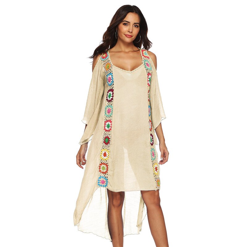 Big Size Beach Cover Up Crochet Maxi Dress Swimwear Robe Cover-ups - Ups White Pareo Suit Swim Wear xxl Beachwear Beige