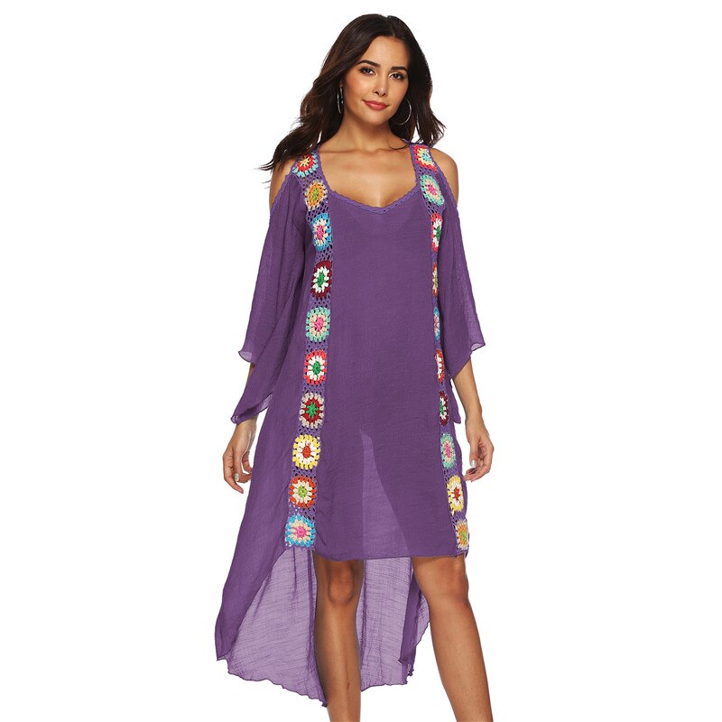 Big Size Beach Cover Up Crochet Maxi Dress Swimwear Robe Cover-ups - Ups White Pareo Suit Swim Wear xxl Beachwear Purple