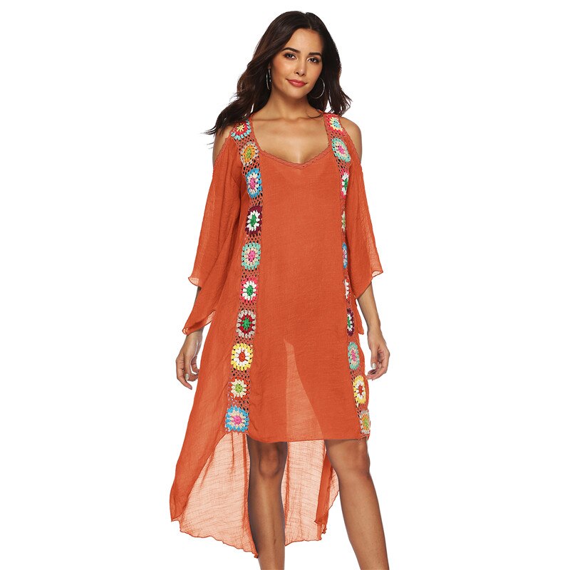 Big Size Beach Cover Up Crochet Maxi Dress Swimwear Robe Cover-ups - Ups White Pareo Suit Swim Wear xxl Beachwear Orange