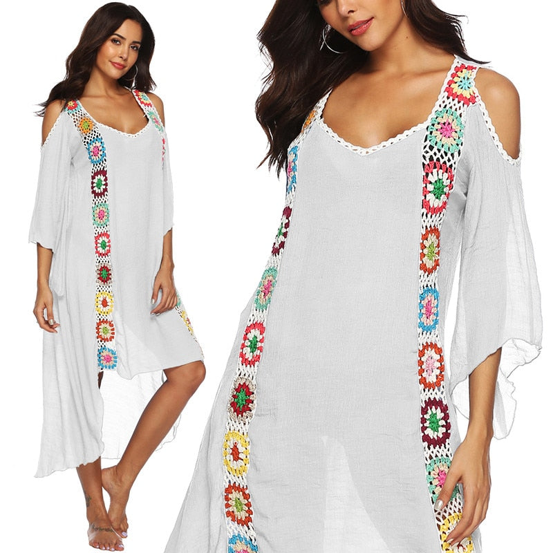 Big Size Beach Cover Up Crochet Maxi Dress Swimwear Robe Cover-ups - Ups White Pareo Suit Swim Wear xxl Beachwear