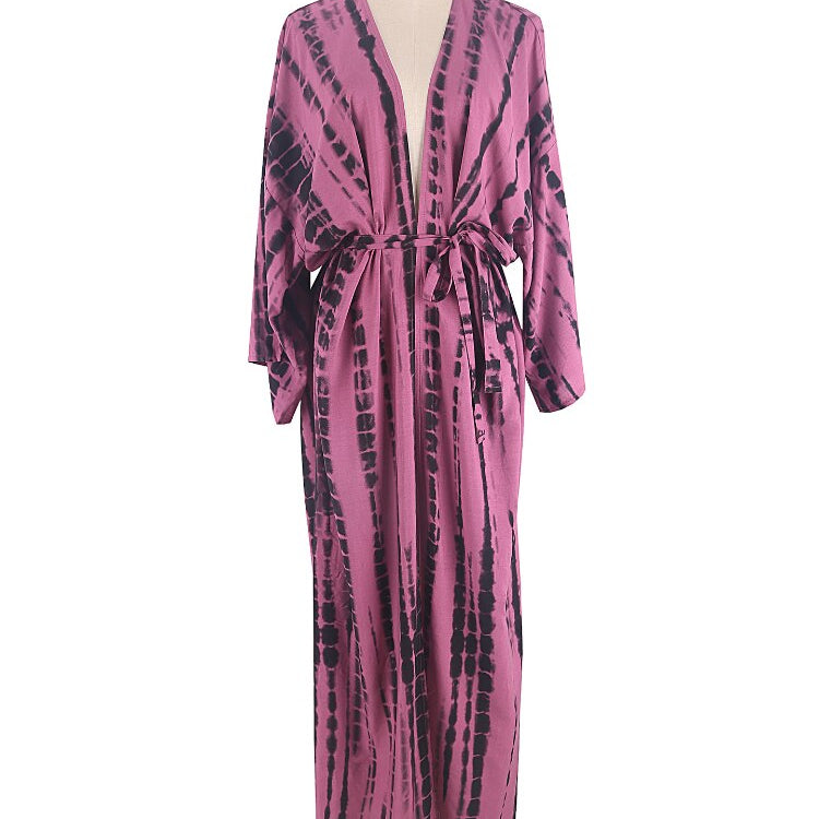 Bikini Cover Up Tie Dye Printed Swimsuit Cape Pareo Bohemian Beach Kimono Dresses Self Belted Bathing Suits Dropshipping 8 One Size