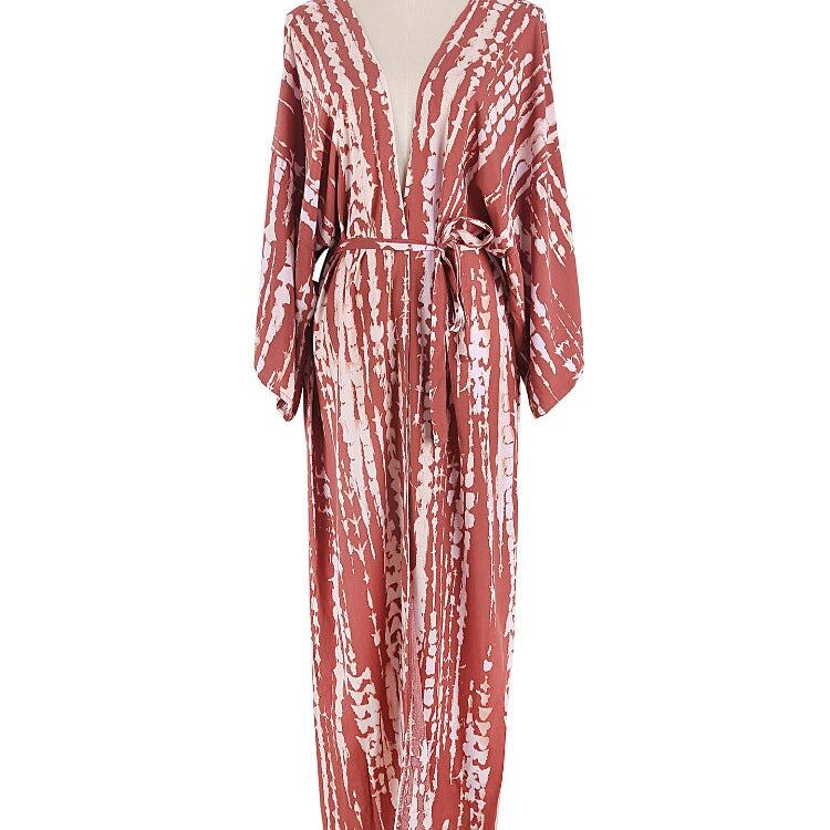 Bikini Cover Up Tie Dye Printed Swimsuit Cape Pareo Bohemian Beach Kimono Dresses Self Belted Bathing Suits Dropshipping 2 One Size