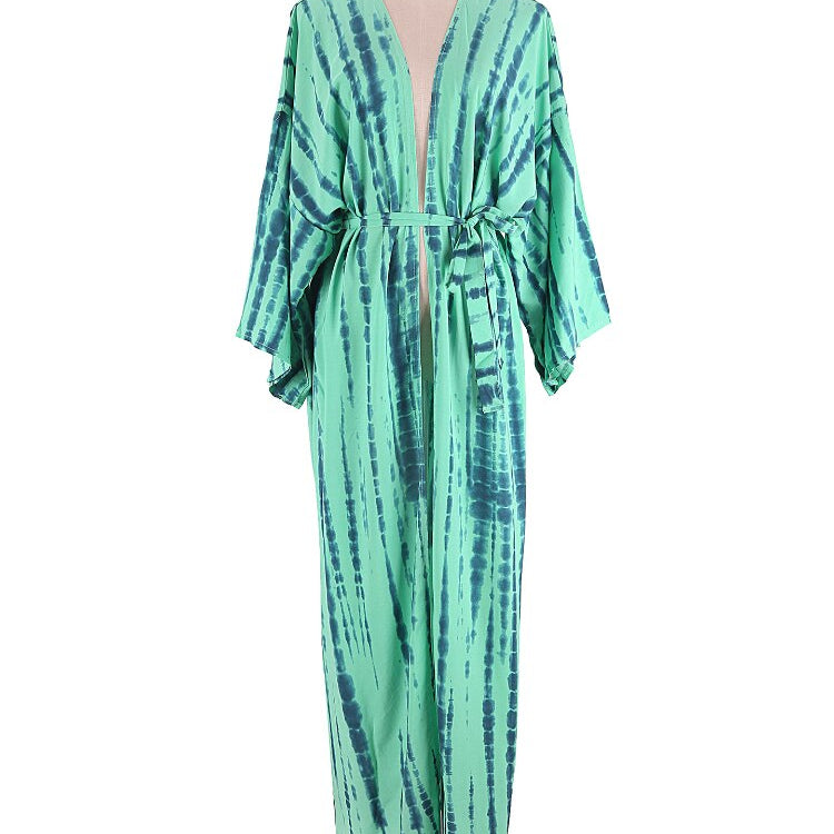 Bikini Cover Up Tie Dye Printed Swimsuit Cape Pareo Bohemian Beach Kimono Dresses Self Belted Bathing Suits Dropshipping 9 One Size
