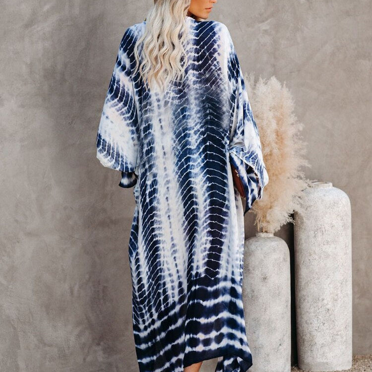 Bikini Cover Up Tie Dye Printed Swimsuit Cape Pareo Bohemian Beach Kimono Dresses Self Belted Bathing Suits Dropshipping