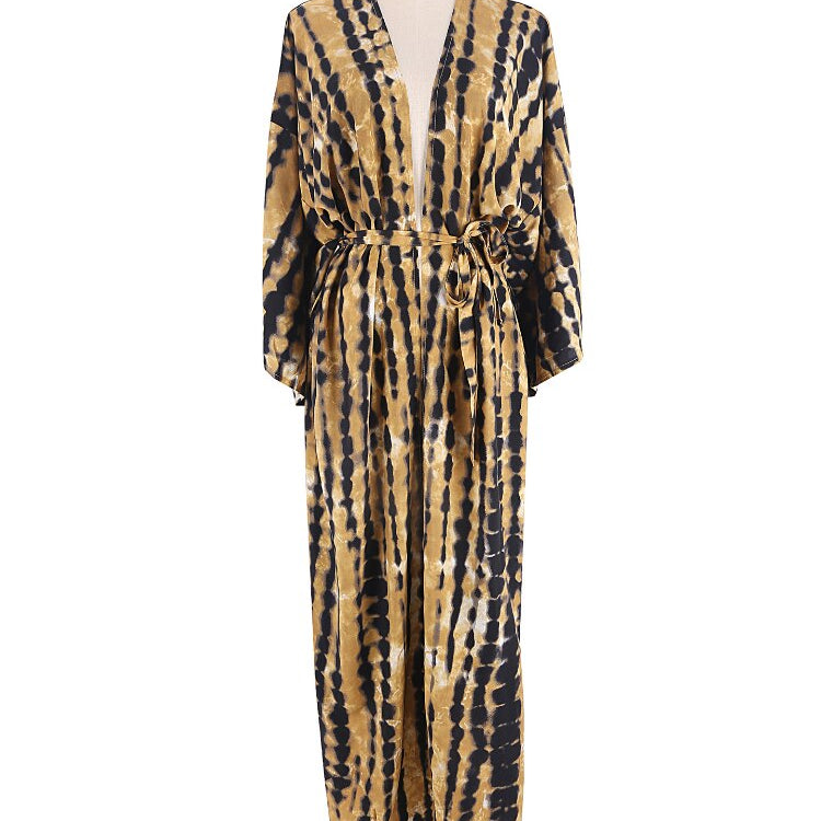 Bikini Cover Up Tie Dye Printed Swimsuit Cape Pareo Bohemian Beach Kimono Dresses Self Belted Bathing Suits Dropshipping 6 One Size