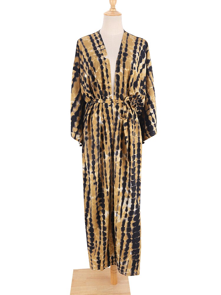 Bikini Cover Up Tie Dye Printed Swimsuit Cape Pareo Bohemian Beach Kimono Dresses Self Belted Bathing Suits Dropshipping 6 One Size