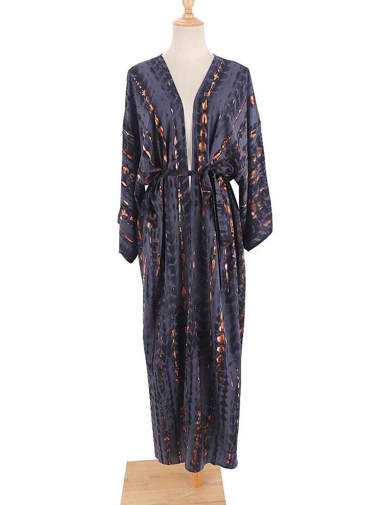 Bikini Cover Up Tie Dye Printed Swimsuit Cape Pareo Bohemian Beach Kimono Dresses Self Belted Bathing Suits Dropshipping 5 One Size