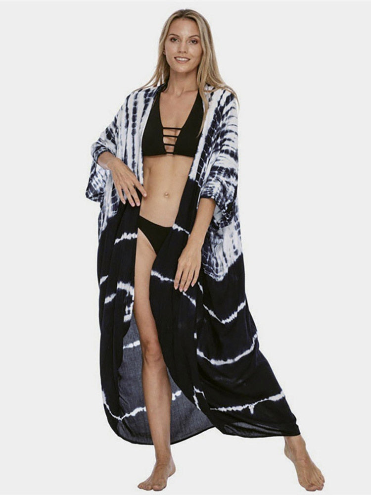 Bikini Cover-ups Beach Pareo Stripes Navy white One Size