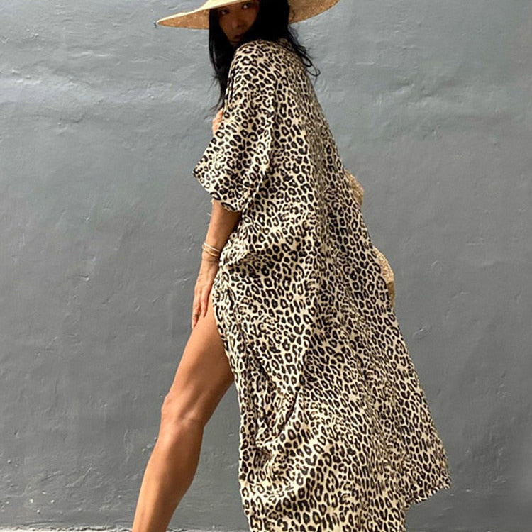 Bikini Cover-ups Beach Pareo Stripes Yellow Leopard One Size