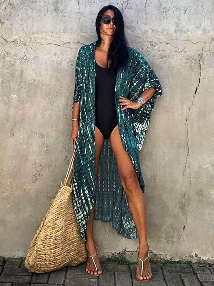 Bikini Cover-ups Beach Pareo Stripes blackish green One Size