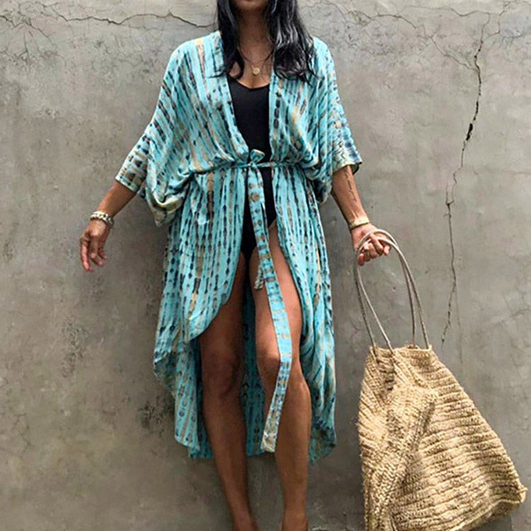 Bikini Cover-ups Beach Pareo Stripes Light blue One Size