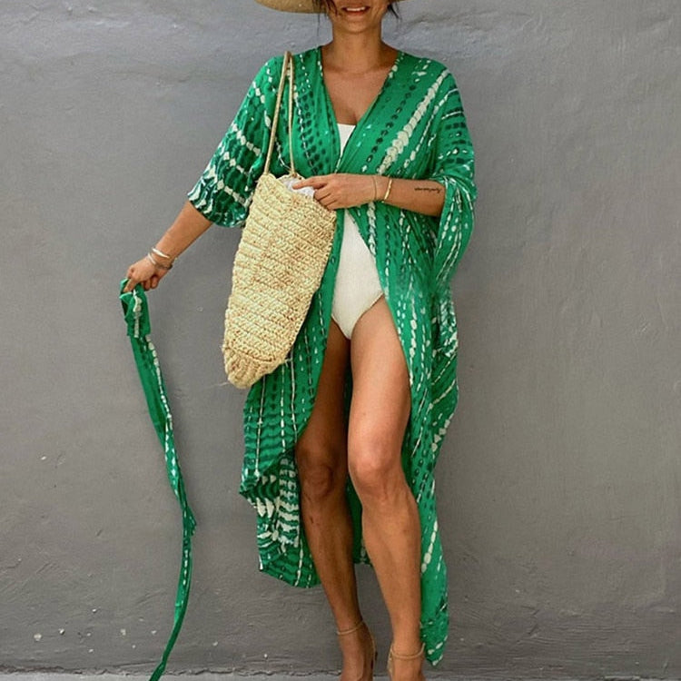 Bikini Cover-ups Beach Pareo Stripes Green One Size