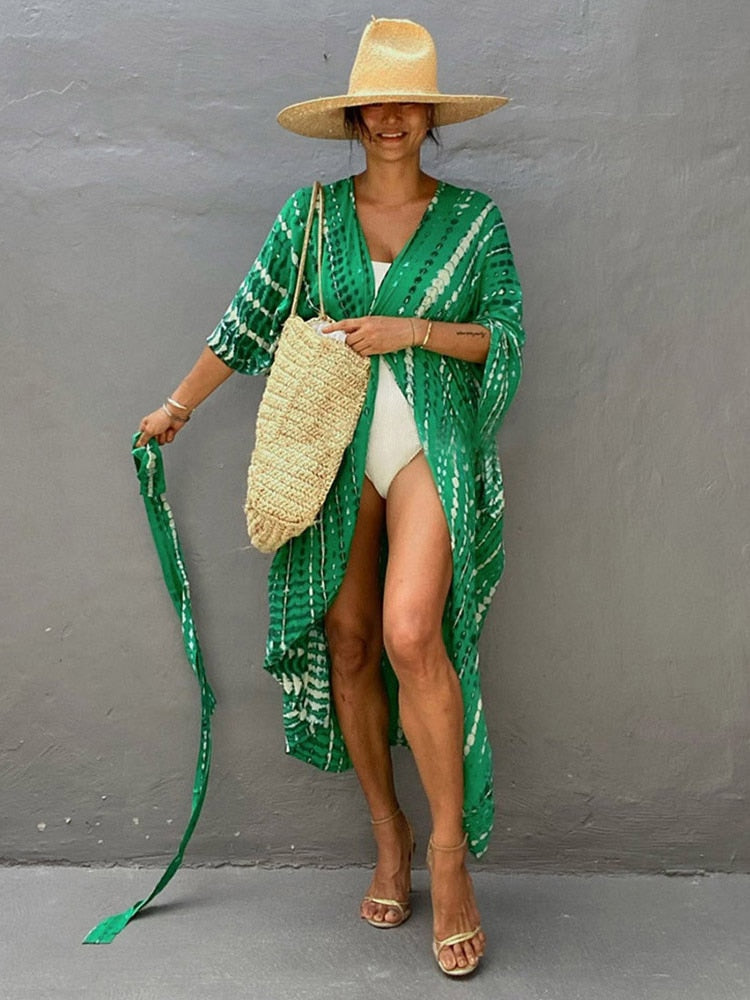 Bikini Cover-ups Beach Pareo Stripes Green One Size
