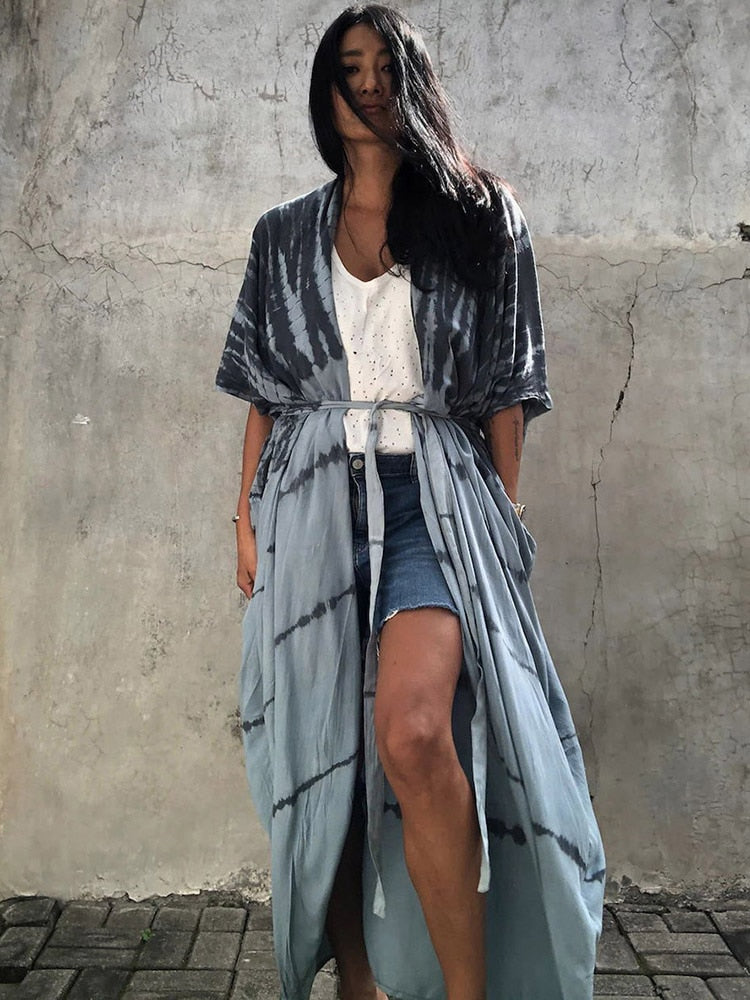 Bikini Cover-ups Beach Pareo Stripes Grey One Size