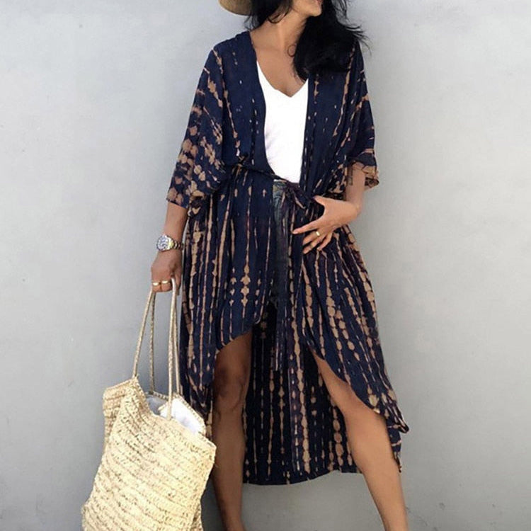 Bikini Cover-ups Beach Pareo Stripes Navy blue One Size