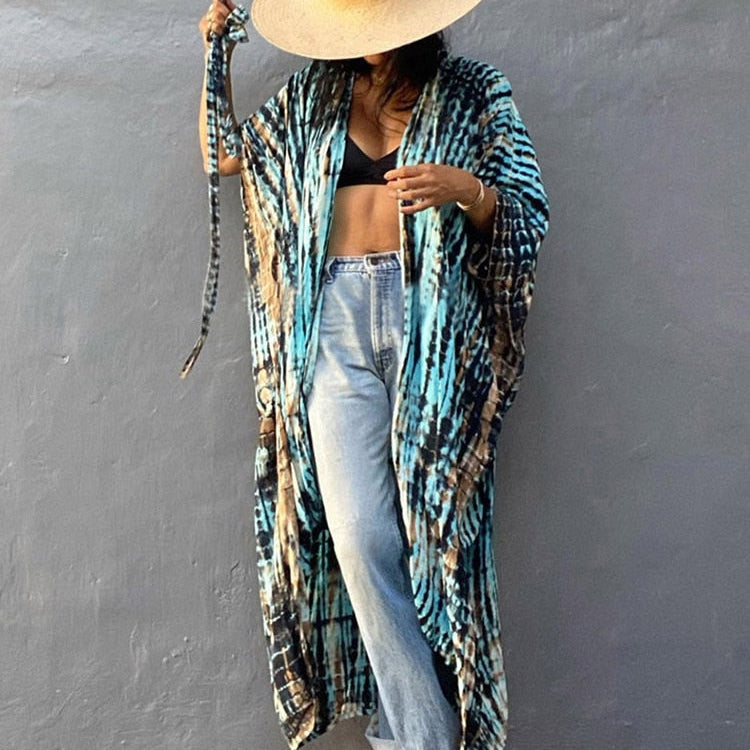 Bikini Cover-ups Beach Pareo Stripes Coffee strip One Size