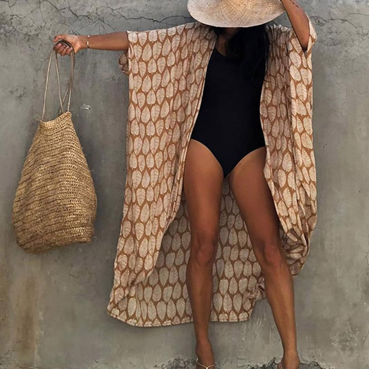 Bikini Cover-ups Beach Pareo Stripes Ginger leaf One Size