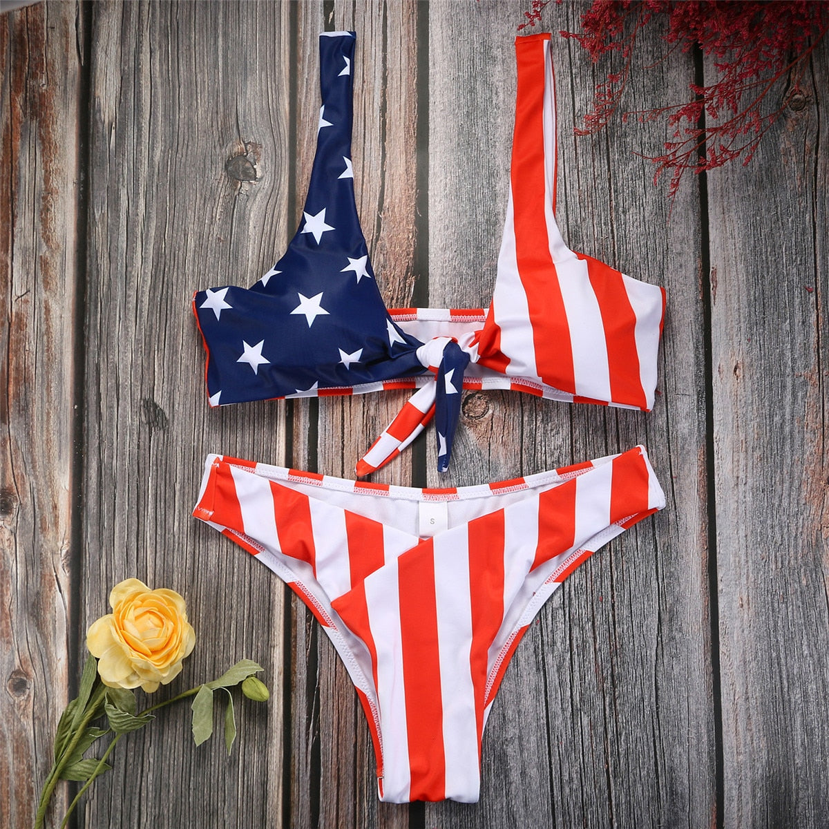 Bikini Flag of USA American Sexy Brazilian Bikini Set Swimsuit Woman Swim Wear Beachwear Tie Knot Front Lady Swimsuit