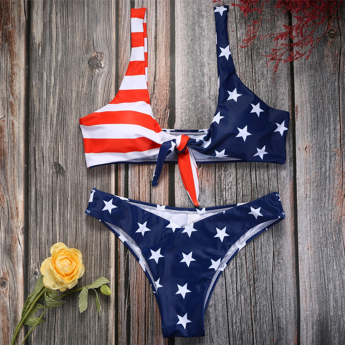 Bikini Flag of USA American Sexy Brazilian Bikini Set Swimsuit Woman Swim Wear Beachwear Tie Knot Front Lady Swimsuit