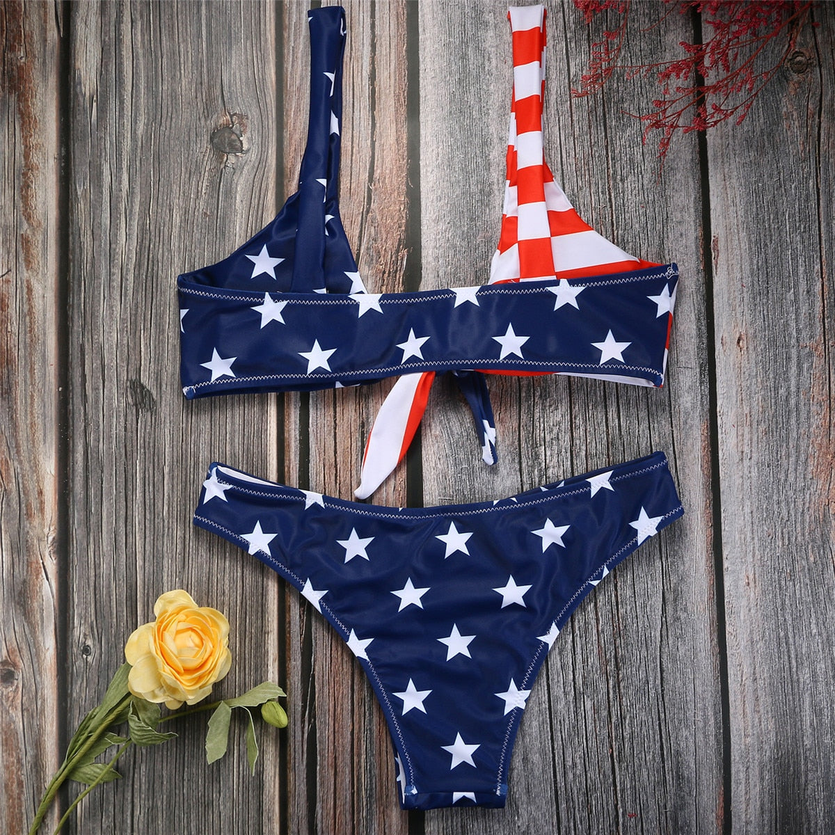 Bikini Flag of USA American Sexy Brazilian Bikini Set Swimsuit Woman Swim Wear Beachwear Tie Knot Front Lady Swimsuit
