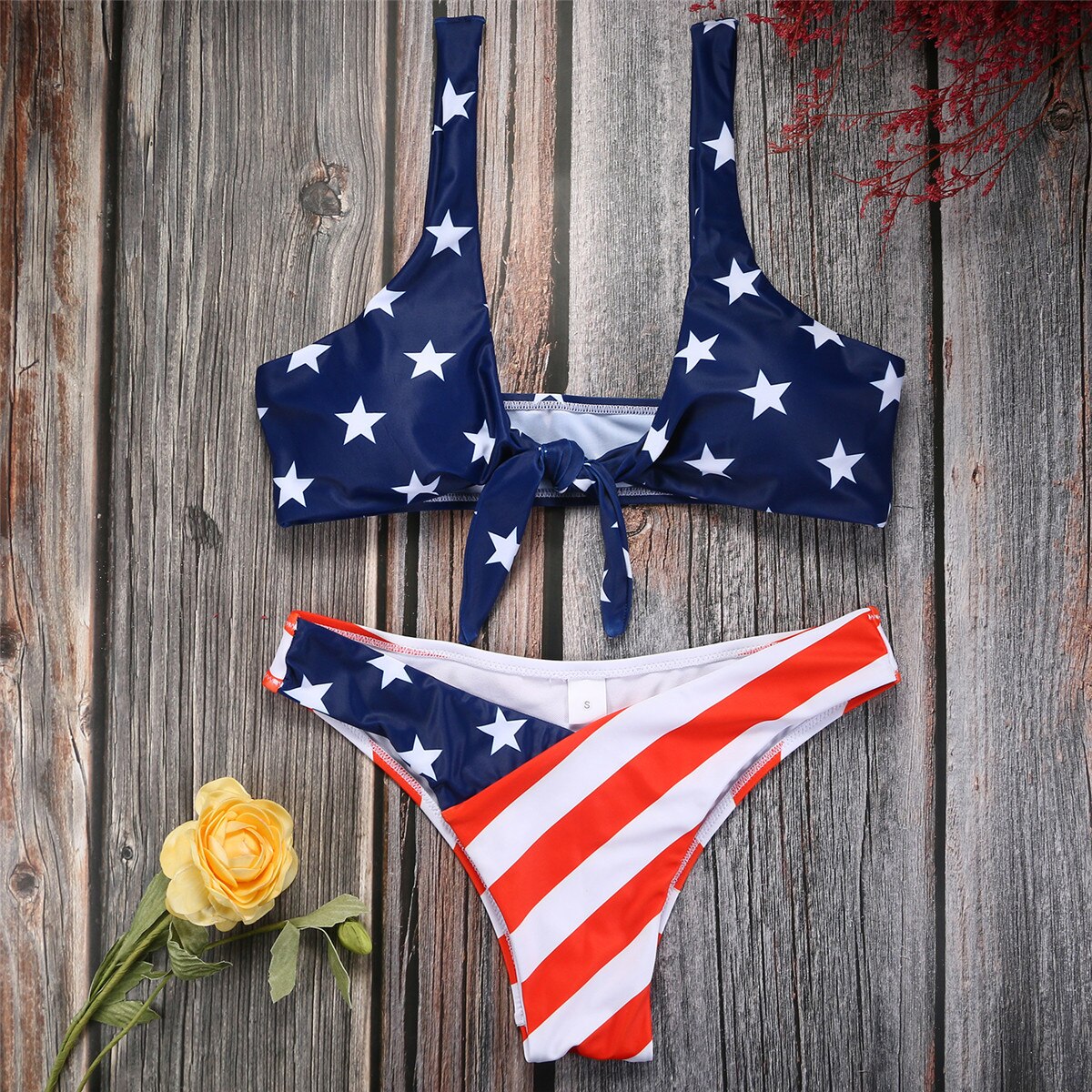 Bikini Flag of USA American Sexy Brazilian Bikini Set Swimsuit Woman Swim Wear Beachwear Tie Knot Front Lady Swimsuit