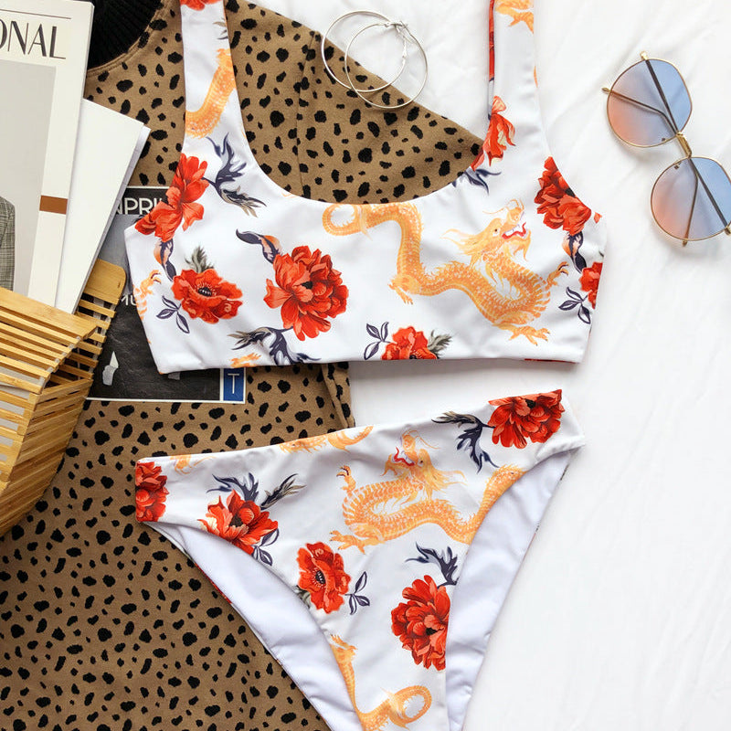 Bikini Print Swimsuit Thin Belt Briefs