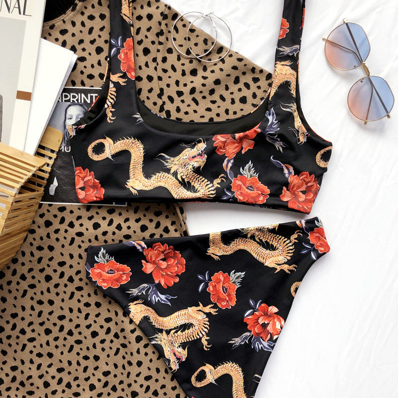 Bikini Print Swimsuit Thin Belt Briefs