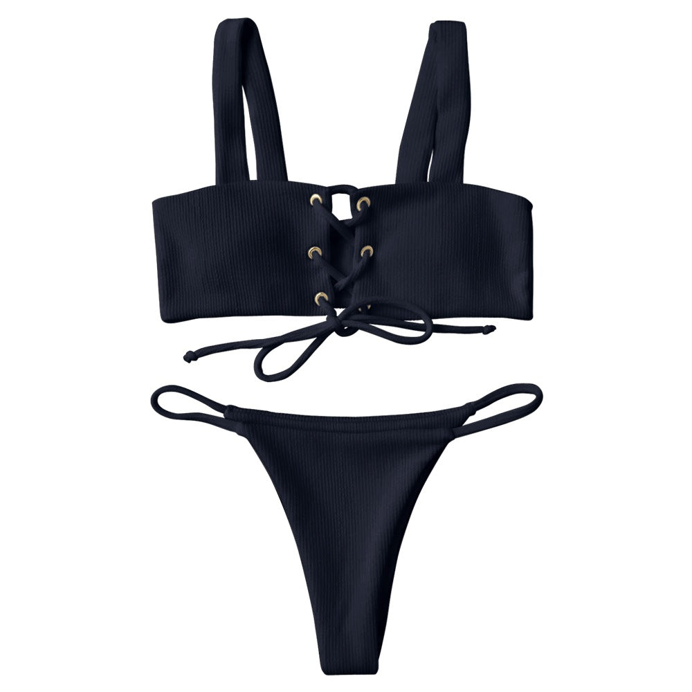 Bikini Set Buttonhole Special Fabric For Women Black