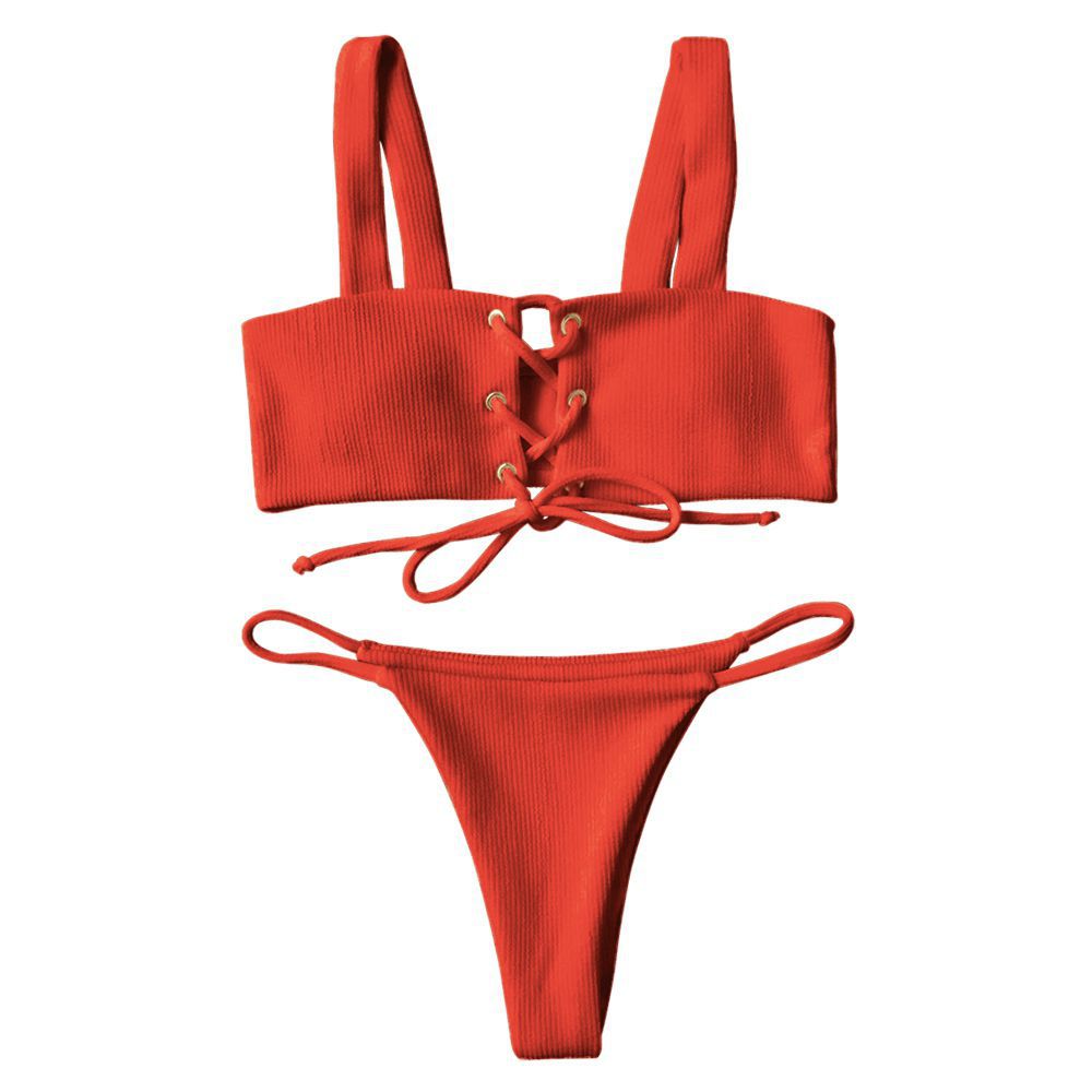 Bikini Set Buttonhole Special Fabric For Women Red