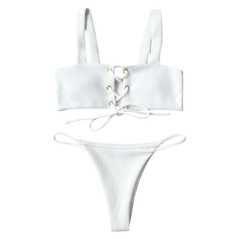 Bikini Set Buttonhole Special Fabric For Women White