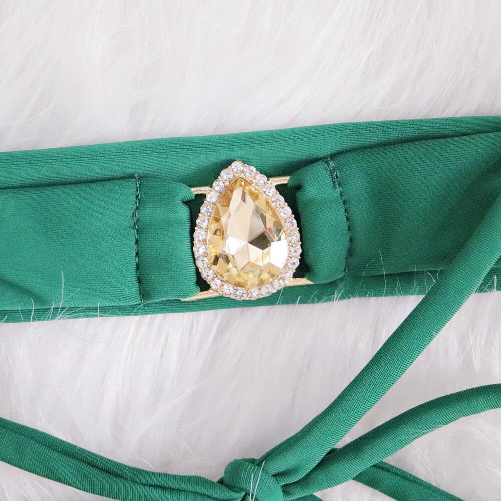 Bikini Sexy Crystal Diamond Chain Solid Vintage Swimwear - Swimsuit Bikinis Set Bathing Suit Bikini Luxe with Headband