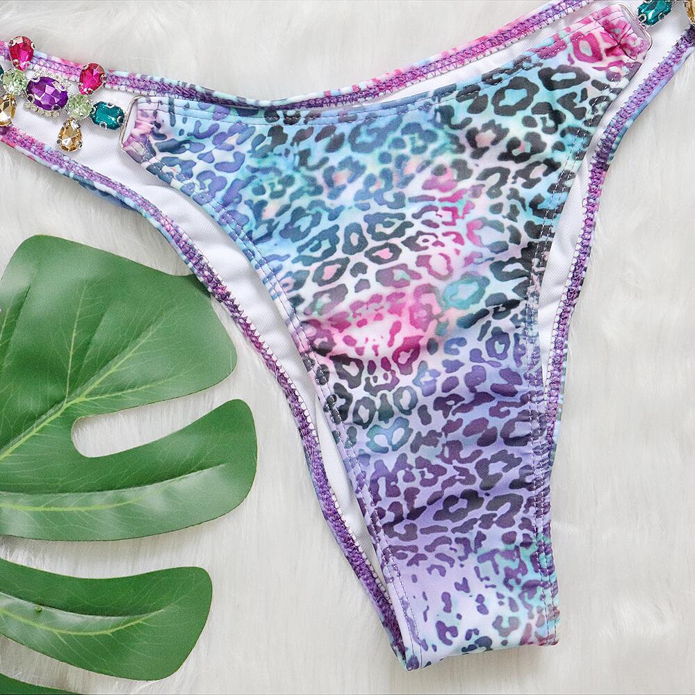 Bikini Sexy Hollow Leopard Print Colorful Luxe Crystal Diamond Swimwear - Swimsuit Women Bikinis Set Bathing Suit New Bikini