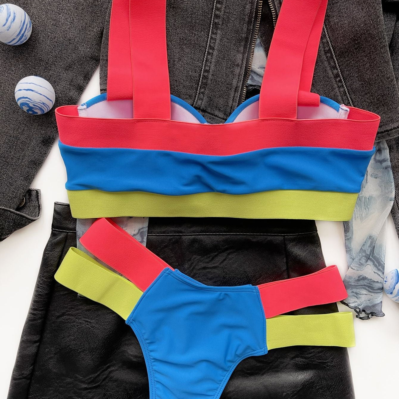 Bikini Sexy Push Up Block Color Patchwork Bandage Swimwear