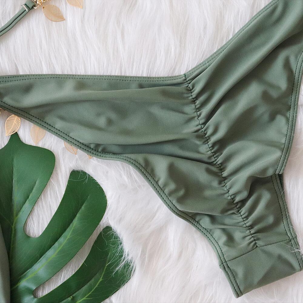 Bikini Sexy Rhinestone Leaf Pendant Metal Chain Solid Swimwear - Swimsuit Bikinis Set Bathing Suit Beach Bikini Female