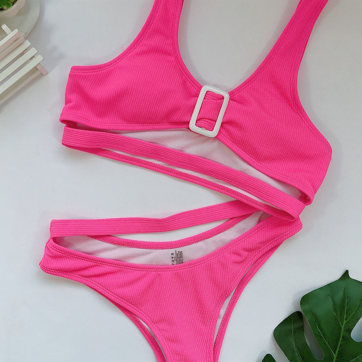 Bikini Sexy Rose Red Hollow High Waist Swimwear - Swimsuit Bikinis Set Bathing Suit Bikini Female Push Up High